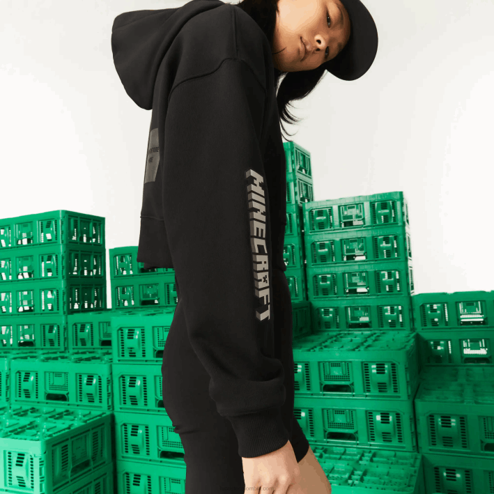 mujer6F242585 negro 031 sudadera con capucha extragrande de polar lacoste x minecraft