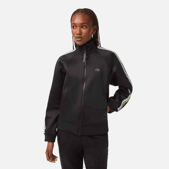 mujer Lacoste 6F242397 negro 031 sudadera holgada con cremallera y franja del logo mujer Lacoste 6F242397 negro 031 sudadera holgada con cremallera y franja del logo