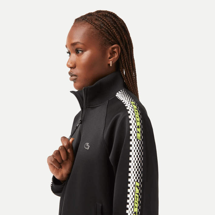 mujer Lacoste 6F242397 negro 031 sudadera holgada con cremallera y franja del logo