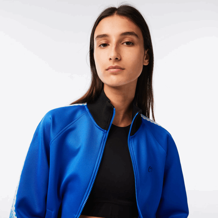 mujer Lacoste 6F242398 azul negro af6 sudadera holgada con cremallera y franja del logo