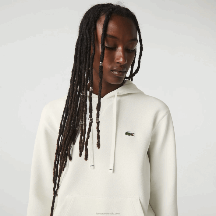 mujer Lacoste 6F242529 blanco 70v sudadera holgada de mezcla de algodón con capucha