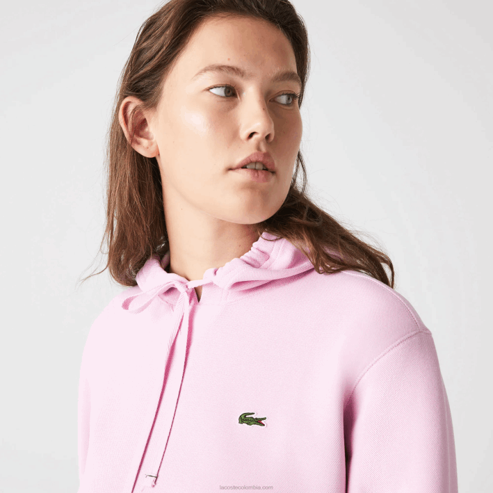 mujer Lacoste 6F242530 rosa z4h sudadera holgada de mezcla de algodón con capucha
