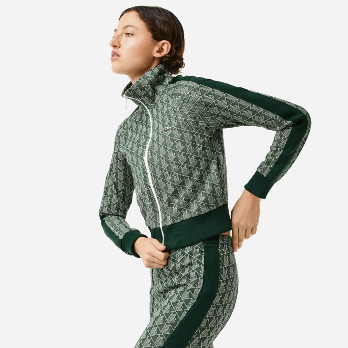 mujer Lacoste 6F242537 beige verde 7m4 sudadera regular fit con monograma y cremallera