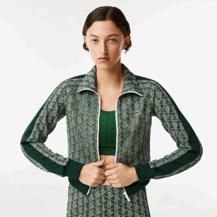 mujer Lacoste 6F242537 beige verde 7m4 sudadera regular fit con monograma y cremallera