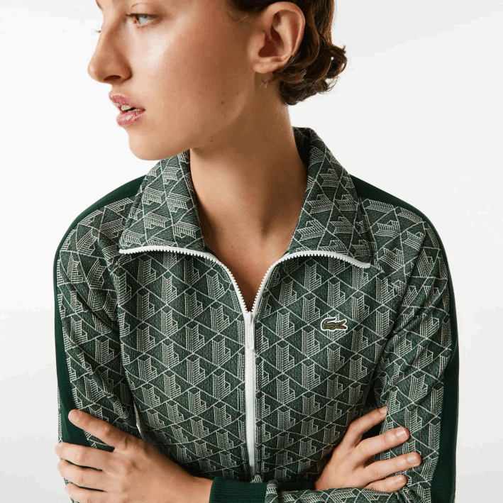mujer Lacoste 6F242537 beige verde 7m4 sudadera regular fit con monograma y cremallera