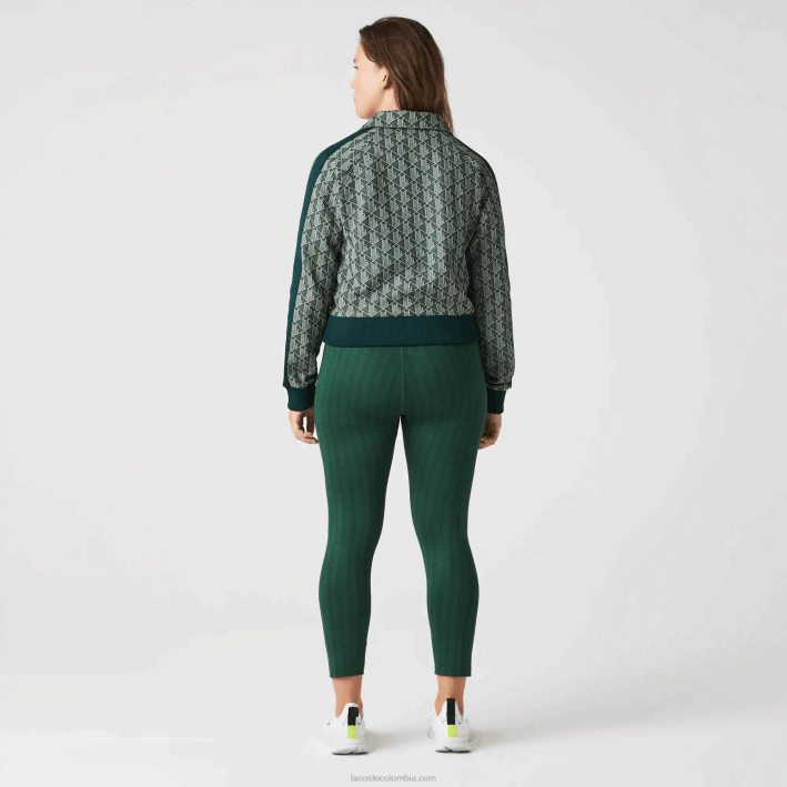 mujer Lacoste 6F242537 beige verde 7m4 sudadera regular fit con monograma y cremallera