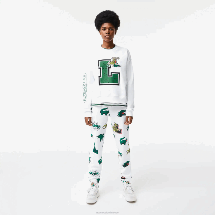 mujer Lacoste 6F242578 blanco 001 sudadera oversize con estampado y logo