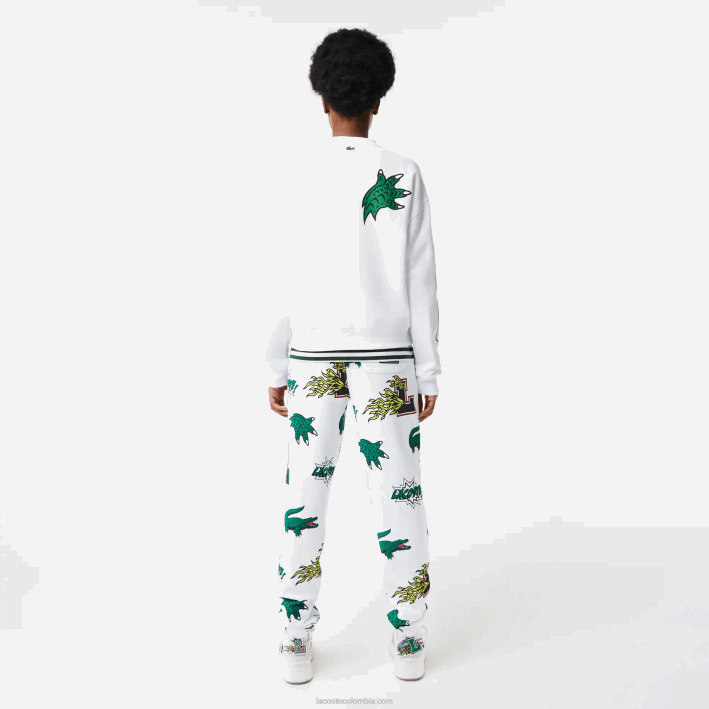 mujer Lacoste 6F242578 blanco 001 sudadera oversize con estampado y logo