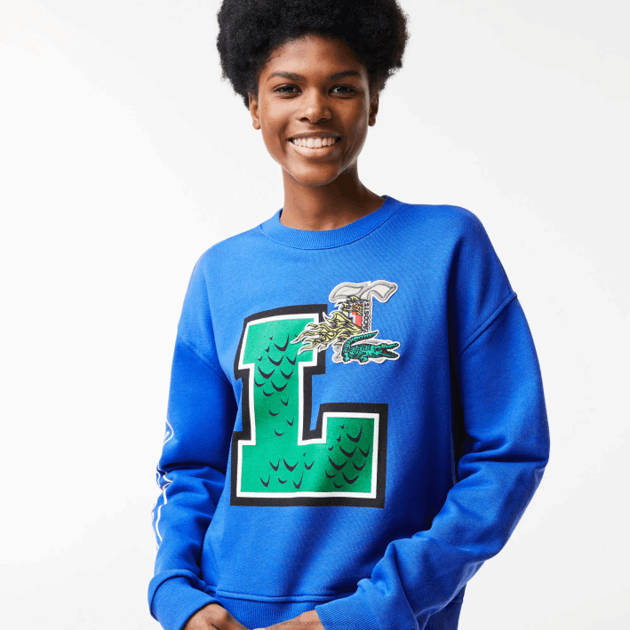 mujer Lacoste 6F242579 k1q azul sudadera oversize con estampado y logo mujer Lacoste 6F242579 k1q azul sudadera oversize con estampado y logo