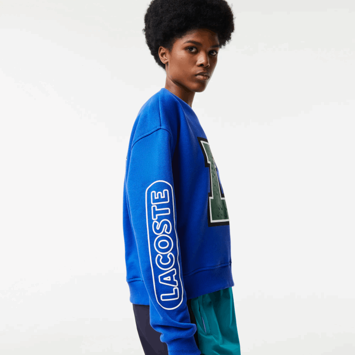 mujer Lacoste 6F242579 k1q azul sudadera oversize con estampado y logo