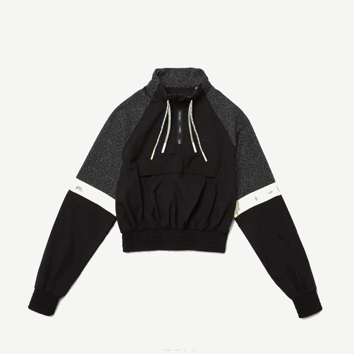 mujer Lacoste 6F242580 negro c31 sudadera deportiva holgada corta con bloques de color