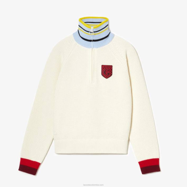 mujer6F242673 blanco r1t Jersey Lacoste X Goop De Lana De Canalé Con Cremallera