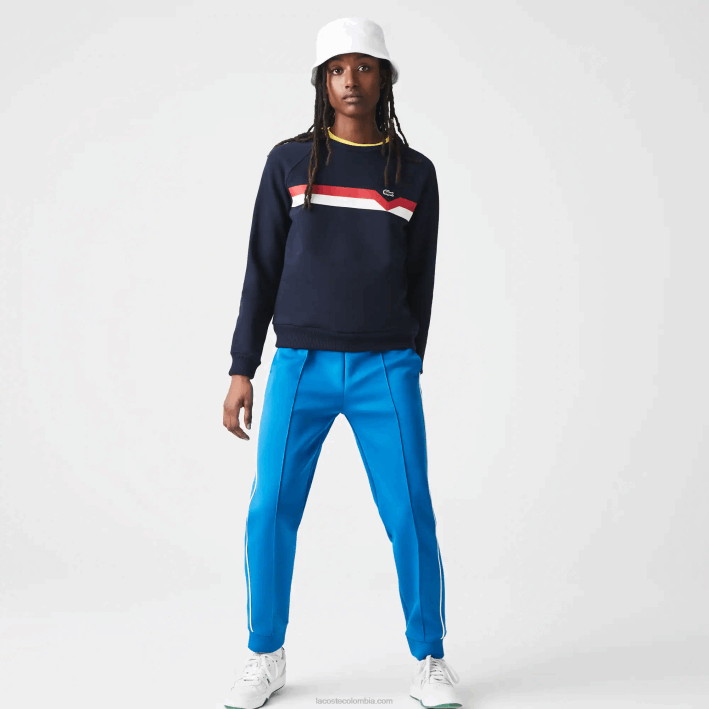 mujer Lacoste 6F242607 azul marino blanco rojo tre suéter de algodón orgánico colorblock hecho en Francia
