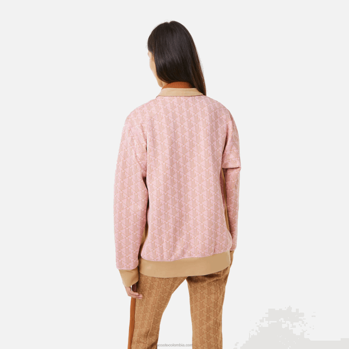 mujer Lacoste 6F242634 rosa claro beige nxg cárdigan holgado con monograma estampado