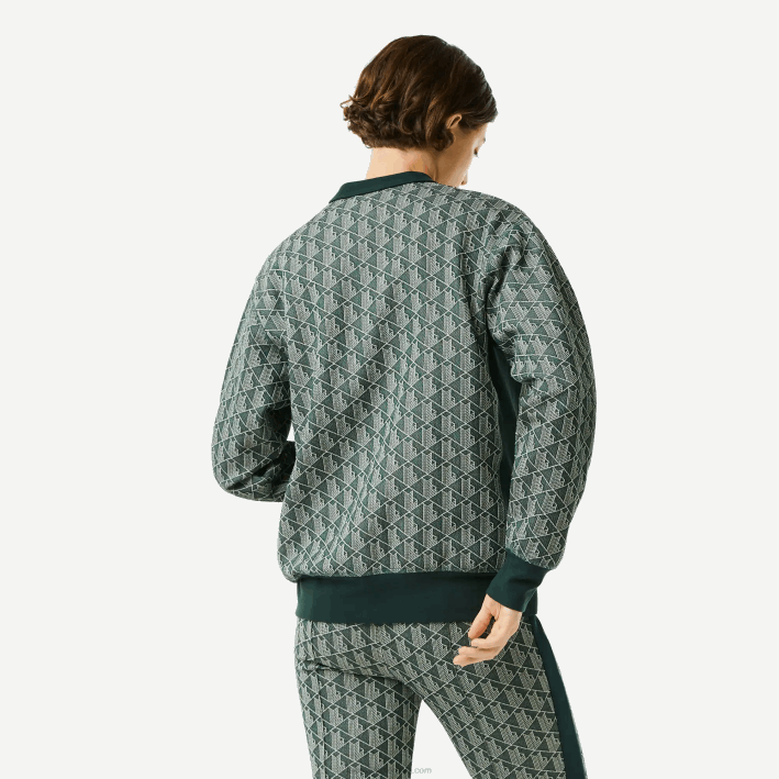 mujer Lacoste 6F242635 beige verde 7m4 cárdigan holgado con monograma estampado