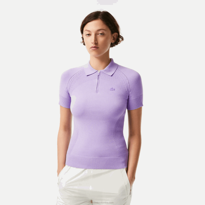 mujer Lacoste 6F242637 púrpura gfu jersey de punto con cremallera en el cuello