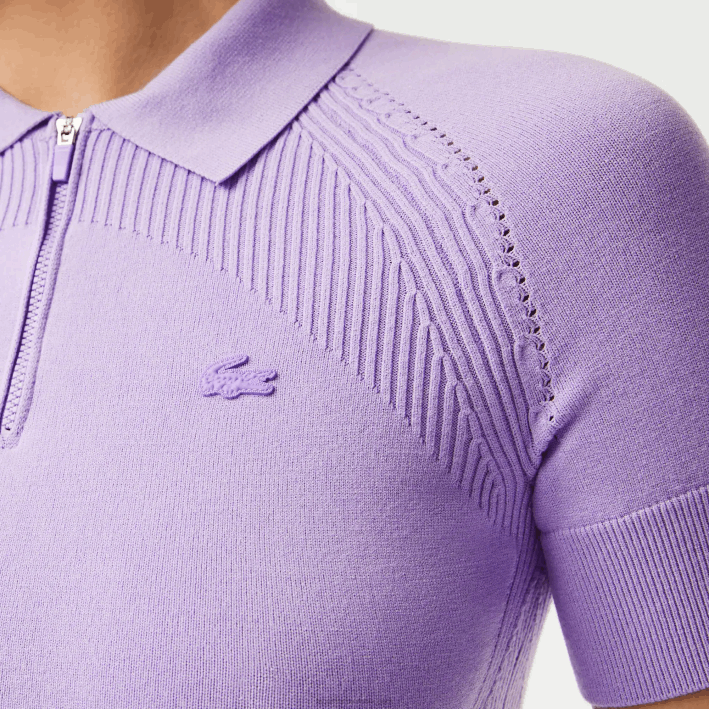 mujer Lacoste 6F242637 púrpura gfu jersey de punto con cremallera en el cuello