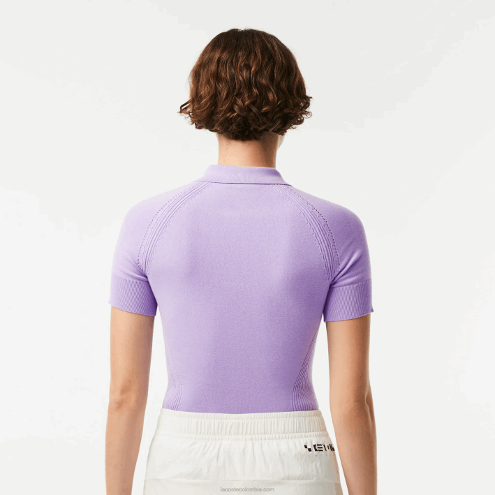 mujer Lacoste 6F242637 púrpura gfu jersey de punto con cremallera en el cuello
