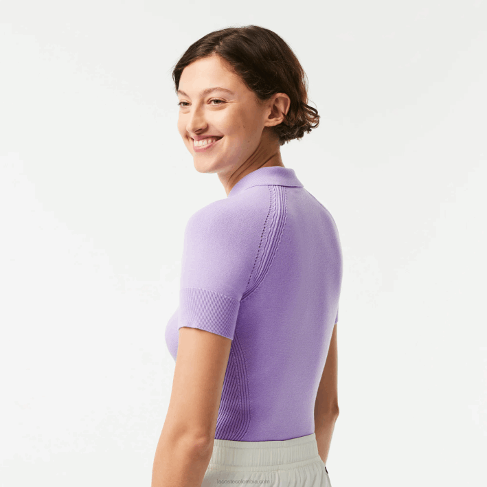 mujer Lacoste 6F242637 púrpura gfu jersey de punto con cremallera en el cuello