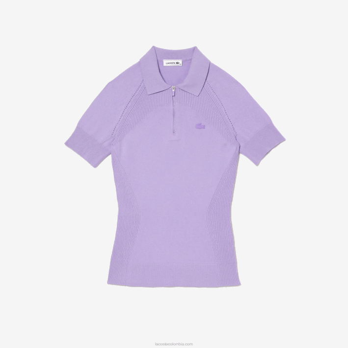 mujer Lacoste 6F242637 púrpura gfu jersey de punto con cremallera en el cuello
