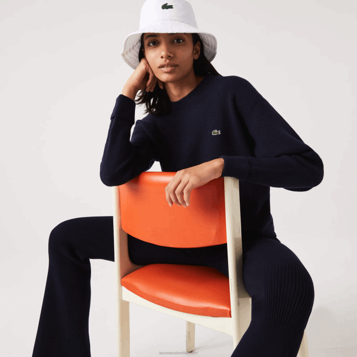 mujer Lacoste 6F242639 azul marino 166 jersey de lana con cuello redondo