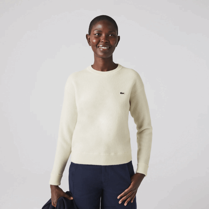 mujer Lacoste 6F242640 blanco 70v jersey de lana con cuello redondo