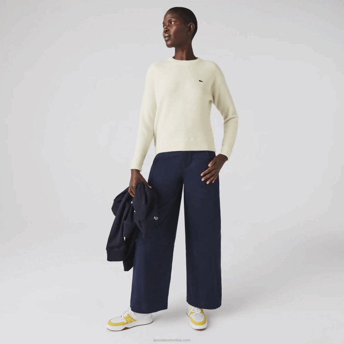 mujer Lacoste 6F242640 blanco 70v jersey de lana con cuello redondo