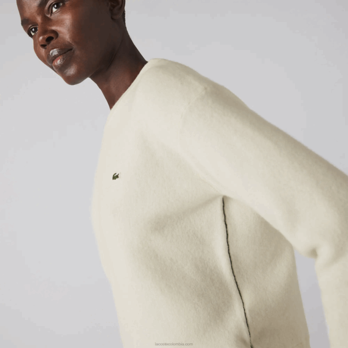mujer Lacoste 6F242640 blanco 70v jersey de lana con cuello redondo