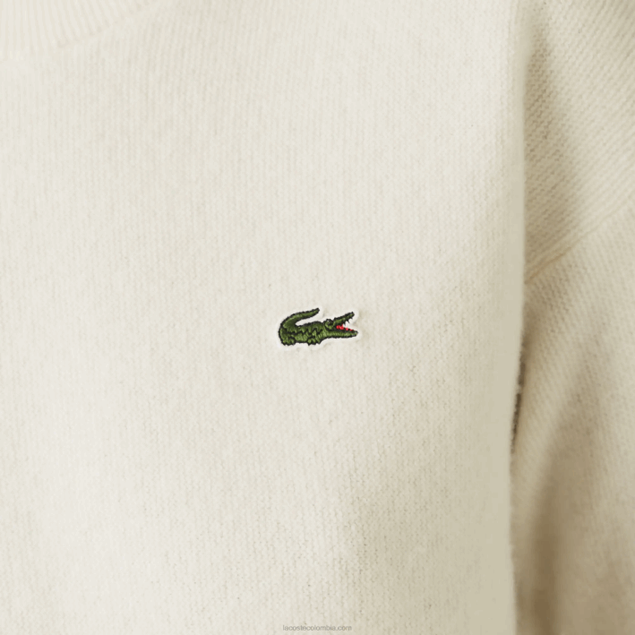 mujer Lacoste 6F242640 blanco 70v jersey de lana con cuello redondo