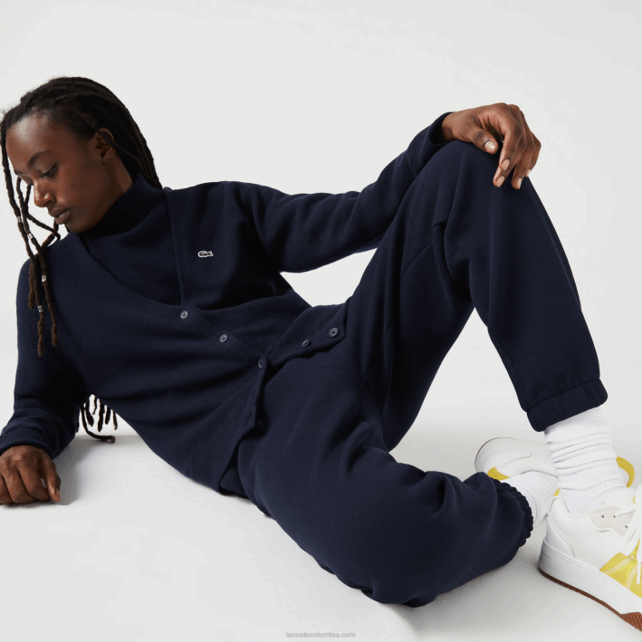 mujer Lacoste 6F242641 azul marino 166 cárdigan de lana con cuello en V