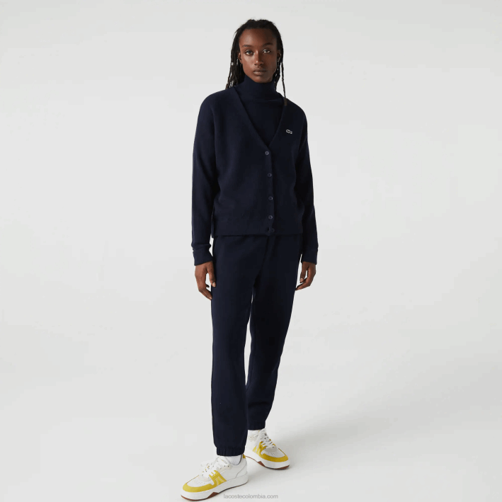 mujer Lacoste 6F242641 azul marino 166 cárdigan de lana con cuello en V