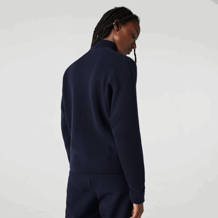 mujer Lacoste 6F242641 azul marino 166 cárdigan de lana con cuello en V
