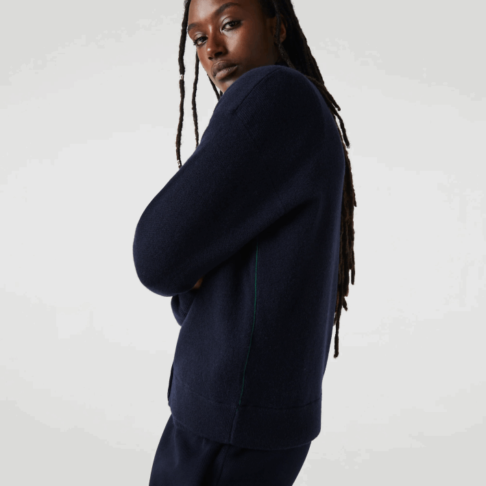 mujer Lacoste 6F242641 azul marino 166 cárdigan de lana con cuello en V