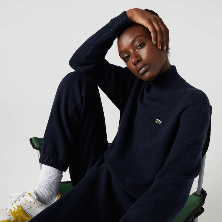 mujer Lacoste 6F242650 azul marino 166 suéter de lana con cuello alto