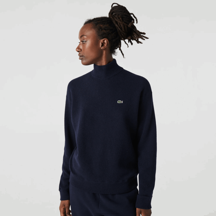 mujer Lacoste 6F242650 azul marino 166 suéter de lana con cuello alto