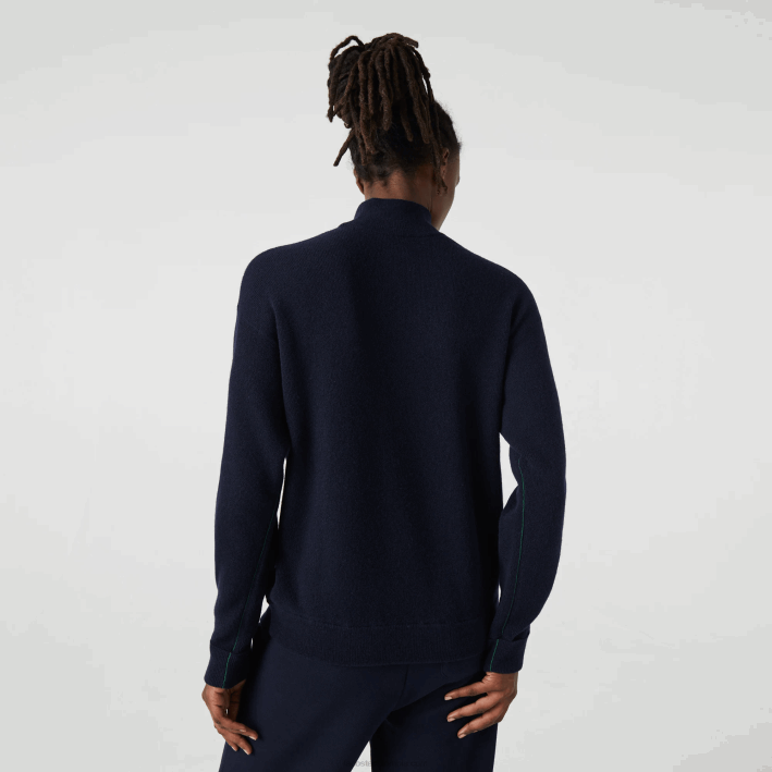mujer Lacoste 6F242650 azul marino 166 suéter de lana con cuello alto
