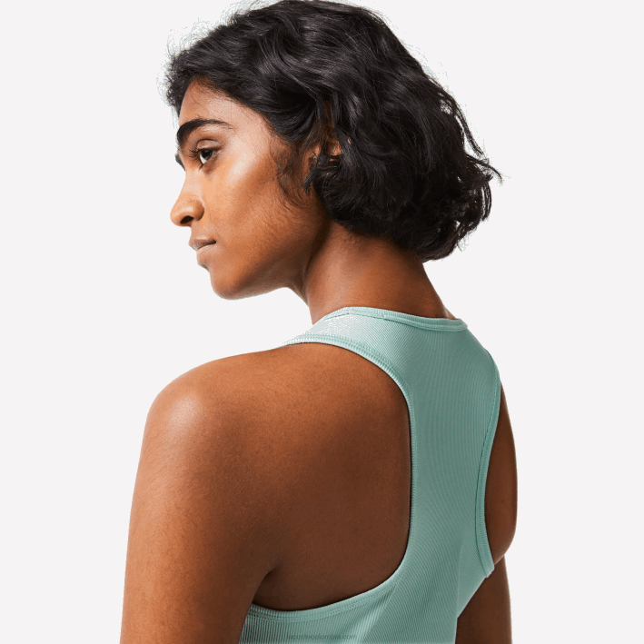 mujer Lacoste 6F242386 menta lgf camiseta sport slim fit de canalé