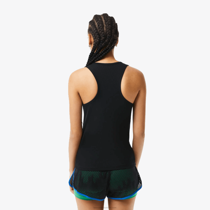 mujer Lacoste 6F242387 negro 031 camiseta sport slim fit de canalé
