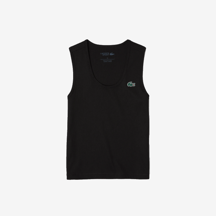 mujer Lacoste 6F242387 negro 031 camiseta sport slim fit de canalé