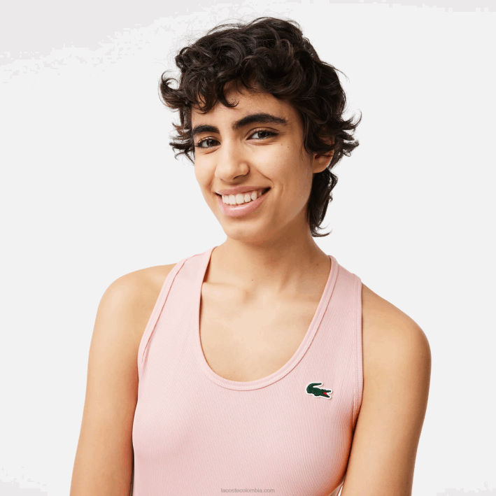 mujer Lacoste 6F242388 rosa kf9 camiseta sport slim fit de canalé