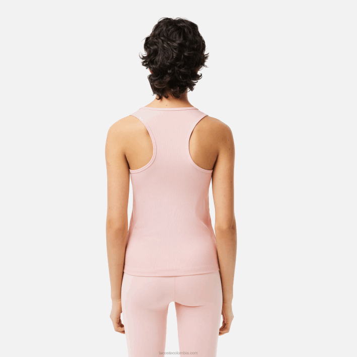 mujer Lacoste 6F242388 rosa kf9 camiseta sport slim fit de canalé
