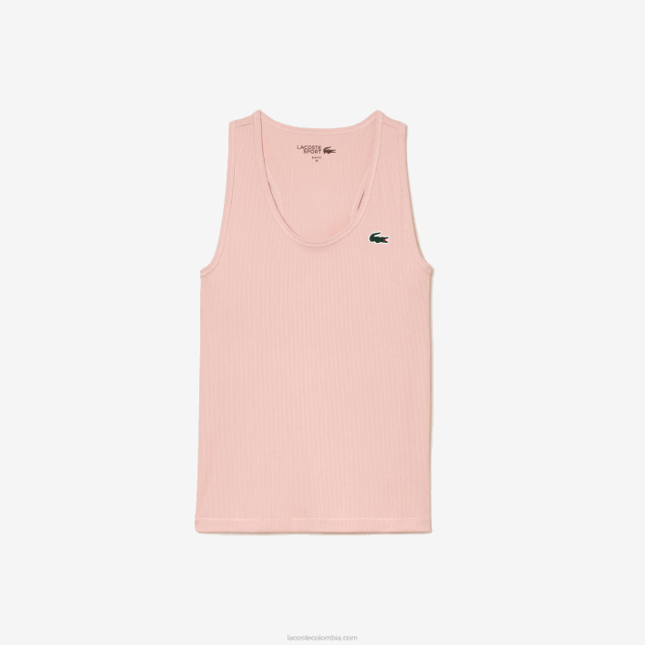 mujer Lacoste 6F242388 rosa kf9 camiseta sport slim fit de canalé