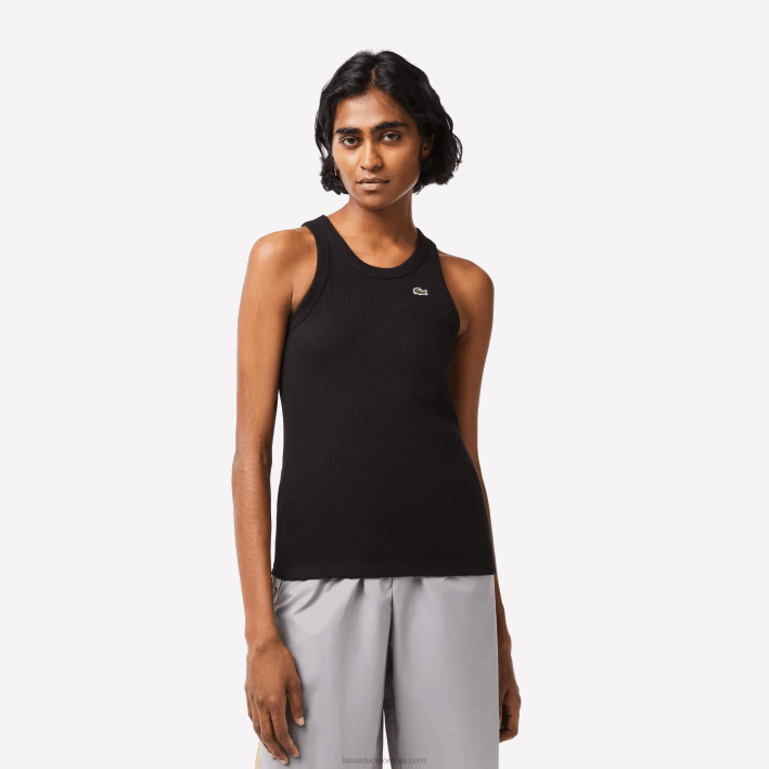 mujer Lacoste 6F242421 negro 031 camiseta sin mangas slim fit de algodón orgánico mujer Lacoste 6F242421 negro 031 camiseta sin mangas slim fit de algodón orgánico