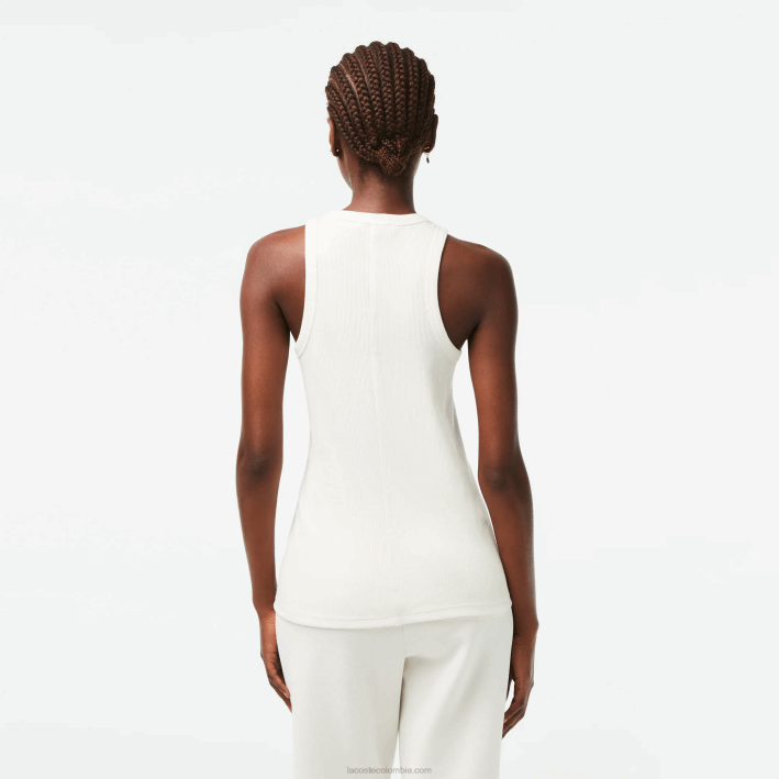 mujer Lacoste 6F242422 blanco 70v camiseta sin mangas slim fit de algodón orgánico