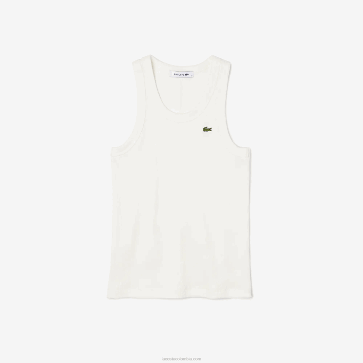mujer Lacoste 6F242422 blanco 70v camiseta sin mangas slim fit de algodón orgánico