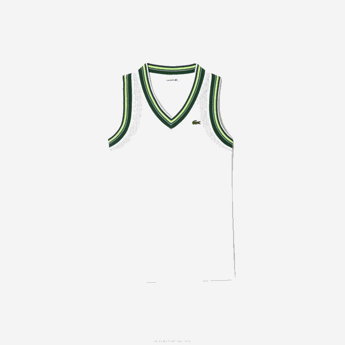 mujer Lacoste 6F242442 blanco 001 camiseta sin mangas con cuello en V en contraste mujer Lacoste 6F242442 blanco 001 camiseta sin mangas con cuello en V en contraste