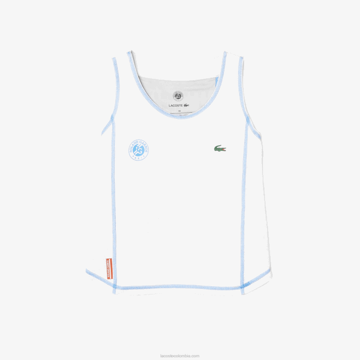 mujer Lacoste 6F242581 blanco azul v10 playera deportiva con espalda de nadador roland garros