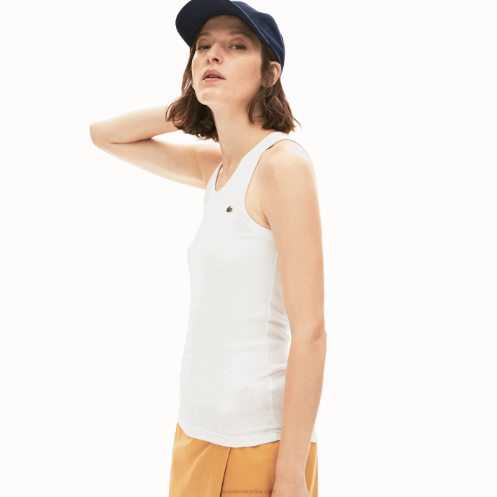 mujer Lacoste 6F242587 blanco 001 top sin mangas con cuello redondo