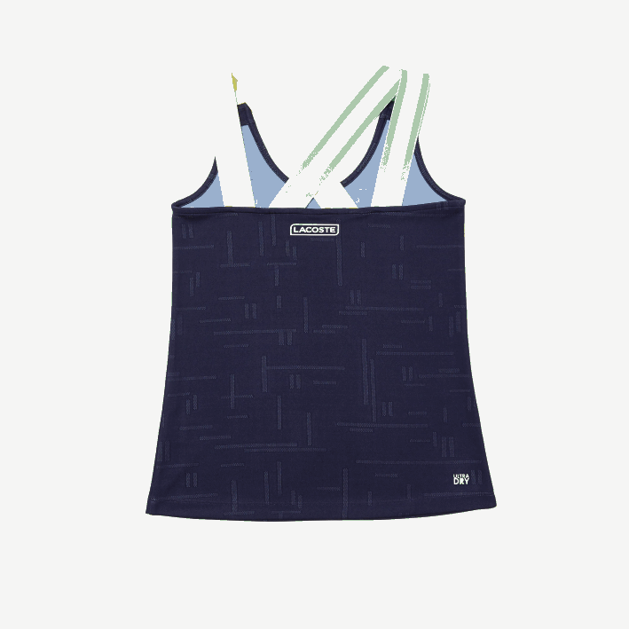 mujer Lacoste 6F242594 azul marino blanco 2hc camiseta deportiva ajustada sin mangas