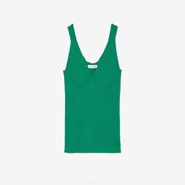 mujer Lacoste 6F242647 ldm verde camiseta sin mangas de canalé sin costuras